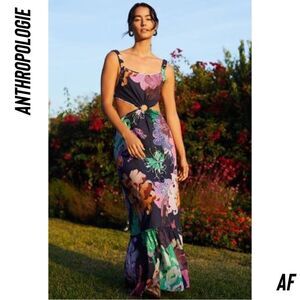 ANTHROPOLOGIE MAEVE CUT-OUT VIBRANT FLORAL MAXI DRESS NWT LARGE